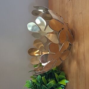 FLORAL DESIGN Gold Brass Tone Metal Decorative Bowl